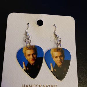 Handcrafted Blue and Black Earrings featuring Billy Idol graphic